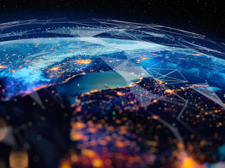 View of Earth from space with interconnected lines